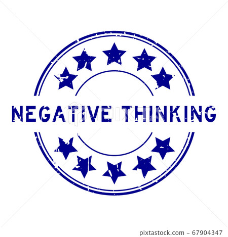 Grunge blue negative thinking word with star icon stamp on white background 67904347