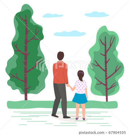 Happy family father and daughter walking in the summer park outdoors together outside the city Happy family father and daughter walking in the summer park outdoors together outside the city 67904505