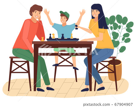 Happy family spend time at home, people playing chess, happy smiling, mother, father, son together Happy family spend time at home, people playing chess, happy smiling, mother, father, son together 67904907
