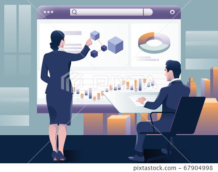 People build a dashboard and interact with graphs.Modern flat design isometric concept of Data Analysis for website and mobile website. Landing page template. 67904998