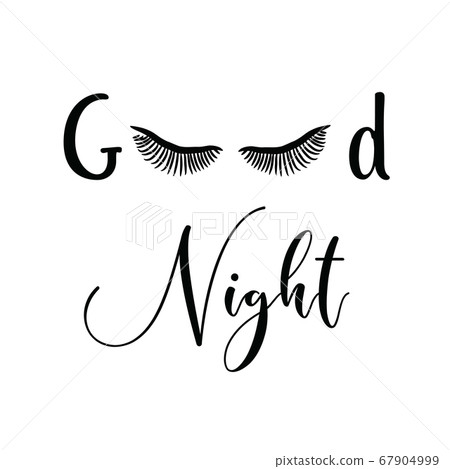 Female Face With Make-up Eyelashes, Good Night On A White Background 67904999