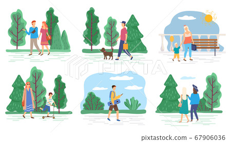 Couples and Families Walking in Summer Park Icons Couples and Families Walking in Summer Park Icons 67906036