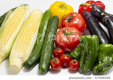 Summer vegetables _ fruit vegetables _ tomato _ eggplant _ sweet pepper _ cucumber _ corn _ bitter melon 67906098