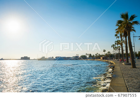Promenade embankment Paphos Cyprus people Promenade embankment Paphos Cyprus people 67907555