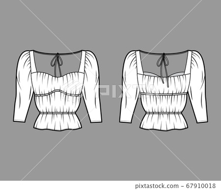 Shirt technical fashion illustration with oversized body, concealed button fastenings along front, delicate ruffles Shirt technical fashion illustration with oversized body, concealed button fastenings along front, delicate ruffles 67910018