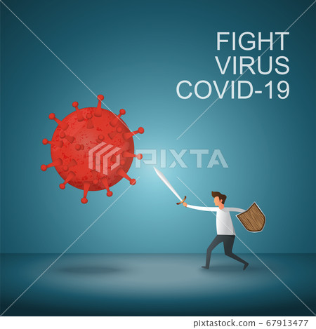 Man fight covid-19 corona virus. cure corona Man fight covid-19 corona virus. cure corona 67913477
