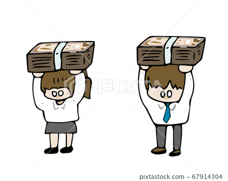 Men and women holding a wad of money 67914304