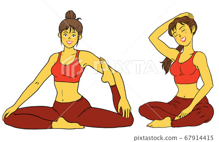 Yoga instructor woman 2 poses 67914415
