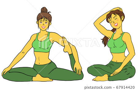 Yoga instructor woman 2 poses 67914420