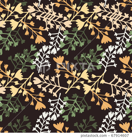 Random dark seamless pattern with flower branches. Random dark seamless pattern with flower branches. 67914607