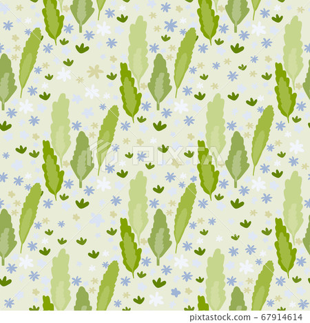Doodle seamless pattern with leafs silhouettes and 67914614