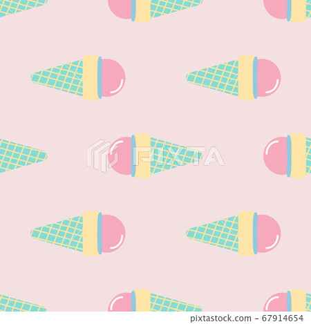 Seamless pattern with ice cream in waffle cone. 67914654