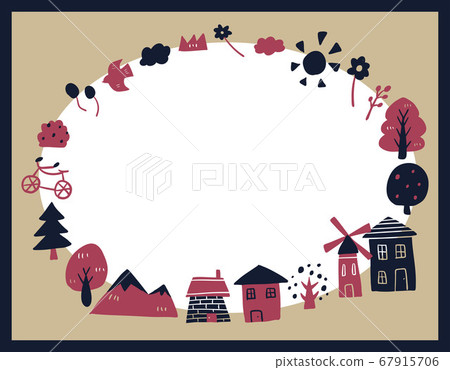 Scandinavian retro illustration red, black and beige 67915706