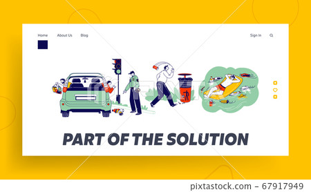 Characters Throw Garbage, Pollution Landing Page Template. Driver Throwing Trash Out of Car Window, Police Notice 67917949