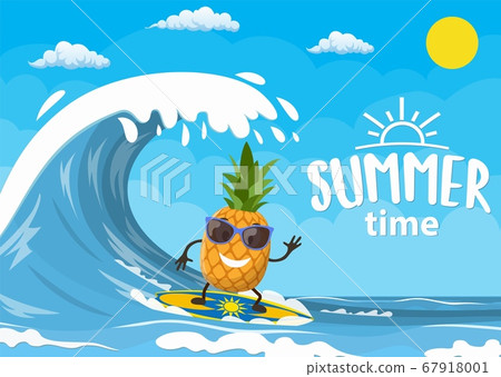 pineapple characters surfing on wave. 67918001