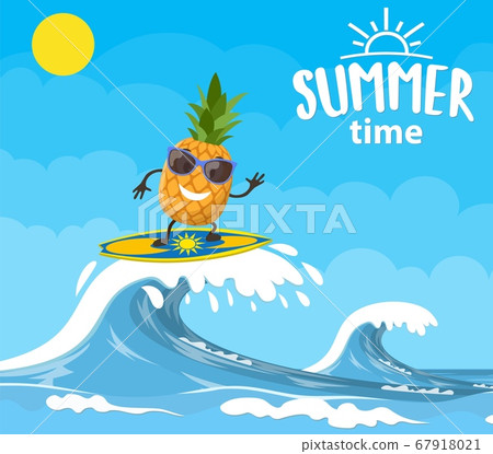 pineapple characters surfing on wave. 67918021
