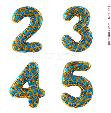 Number set 2, 3, 4, 5 made of realistic 3d render golden shining metallic. Number set 2, 3, 4, 5 made of realistic 3d render golden shining metallic. 67918319