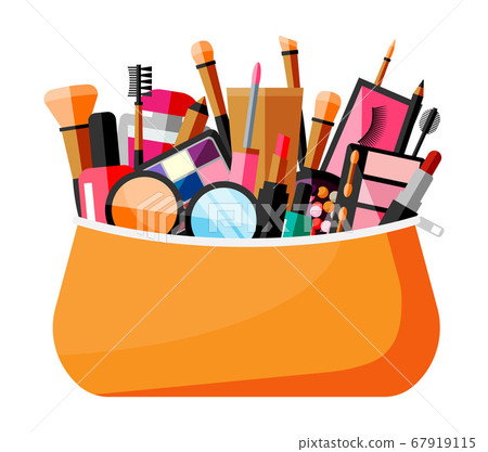 Makeup collection in bag. Decorative cosmetics. 67919115