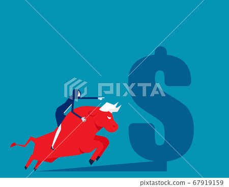 Riding on the back of an bull. Business stock Riding on the back of an bull. Business stock 67919159