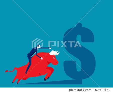 Riding on the back of an bull. Business stock Riding on the back of an bull. Business stock 67919160