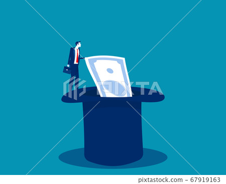 Pulling money out of hat. Financial magic concept. Pulling money out of hat. Financial magic concept. 67919163