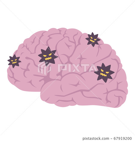 病毒入侵的大腦的插圖。 67919200