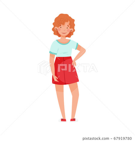 Red-haired Woman Wearing Sweatshirt and Skirt Standing Vector Illustration Red-haired Woman Wearing Sweatshirt and Skirt Standing Vector Illustration 67919780