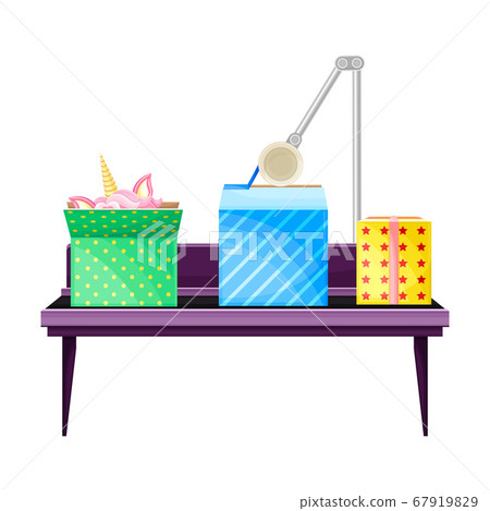 Gift Production and Wrapping with Carton Boxes on Conveyor Belt Vector Illustration Gift Production and Wrapping with Carton Boxes on Conveyor Belt Vector Illustration 67919829