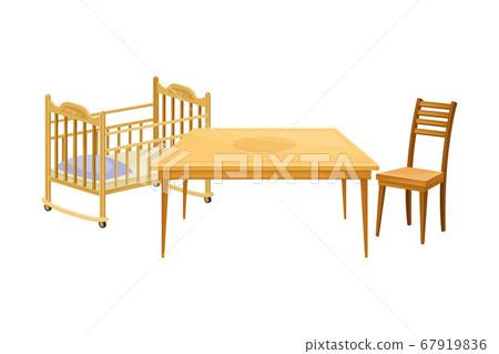Wooden Furniture with Baby Bed and Table Vector Illustration 67919836