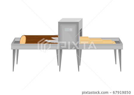 Conveyor Belt with Log Sawing Process for Wooden Furniture Production Vector Illustration 67919850