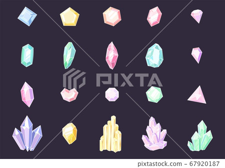 Set of colored crystals. Colorful jewelry gems, precious stones, luxury crystal stalagmites and stalactites. Quartz, sapphire and amethyst gemstone vector set Set of colored crystals. Colorful jewelry gems, precious stones, luxury crystal stalagmites and stalactites. Quartz, sapphire and amethyst gemstone vector set 67920187