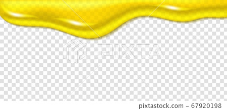 Realistic bee honey. Gold splash caramel butter syrup background, flowing glossy sweet liquid dessert glaze, colorful border, vector template isolated background 67920198