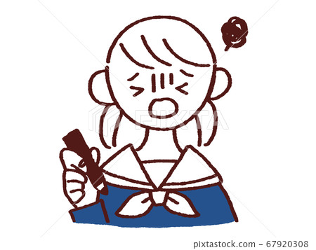 A girl in a sailor suit with a pen and a troubled face A girl in a sailor suit with a pen and a troubled face 67920308