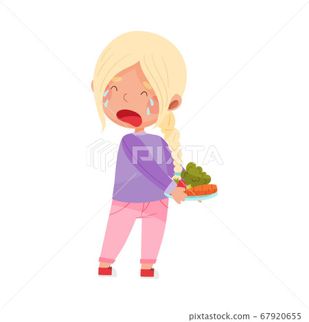Unhappy Girl Character Crying Showing Dislike Towards Vegetables Vector Illustration Unhappy Girl Character Crying Showing Dislike Towards Vegetables Vector Illustration 67920655