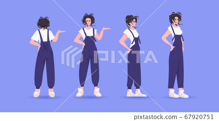 set woman in casual trendy clothes female cartoon character standing pose different angles view set woman in casual trendy clothes female cartoon character standing pose different angles view 67920751