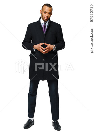 full length studio shot of a african-american businessman wearing coat Isolated on white background full length studio shot of a african-american businessman wearing coat Isolated on white background 67920759