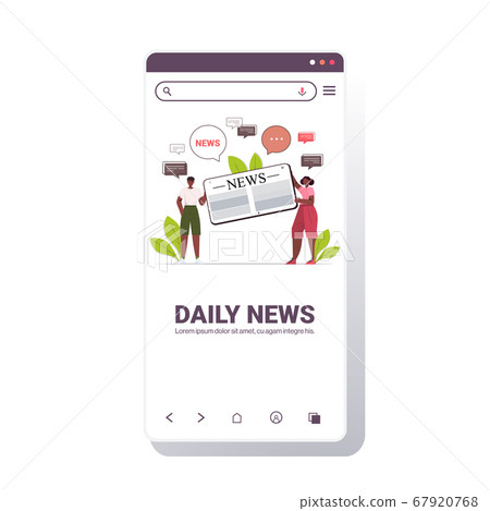 couple reading and discussing daily news on smartphone screen chat bubble communication concept couple reading and discussing daily news on smartphone screen chat bubble communication concept 67920768