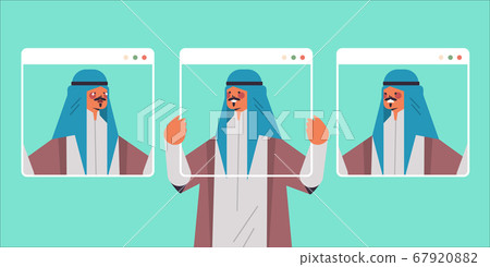 arab man holding web browser windows with different masks fake feeling depression mental disorder concept p arab man holding web browser windows with different masks fake feeling depression mental disorder concept p 67920882