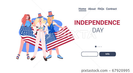women in festive hats with usa flag celebrating 4th of july american independence day celebration 67920995