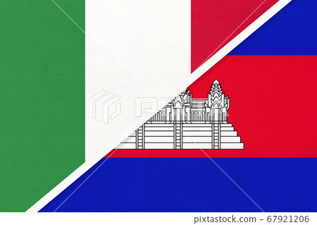 Italy and Cambodia or Kampuchea, symbol of two flags 67921206
