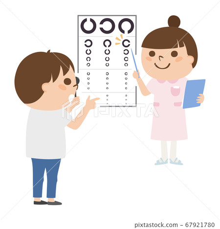 接受視覺測試的一個人的例證在眼科學部門。 67921780