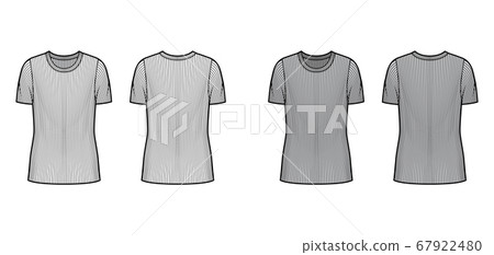 Ribbed crew neck knit sweater technical fashion illustration with short rib sleeves, oversized body, tunic length. Ribbed crew neck knit sweater technical fashion illustration with short rib sleeves, oversized body, tunic length. 67922480