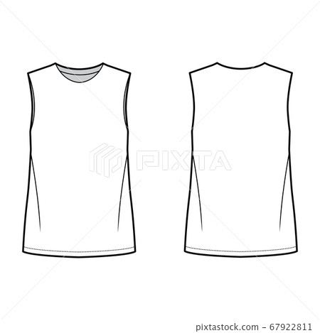 Basic blouse technical fashion illustration with oversized body, round neck, sleeveless, tunic length 67922811