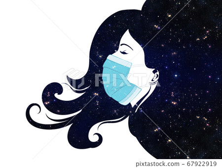Woman side view in face mask with starfield Woman side view in face mask with starfield 67922919