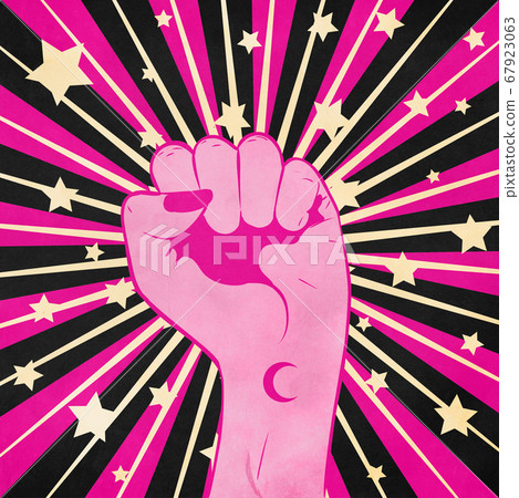 Grunge raised pink female fist Grunge raised pink female fist 67923063