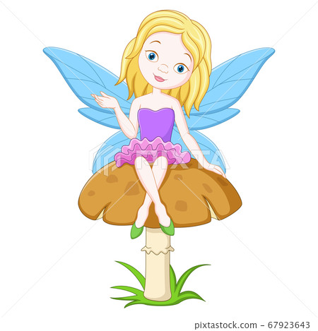 Cartoon fairy sitting on a mushroom Cartoon fairy sitting on a mushroom 67923643