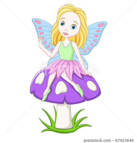 Cartoon fairy sitting on a mushroom Cartoon fairy sitting on a mushroom 67923646