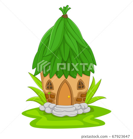 Cartoon Fairy house with a roof of leaves Cartoon Fairy house with a roof of leaves 67923647
