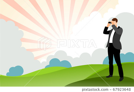Businessman with binocular . Businessman with binocular . 67923648