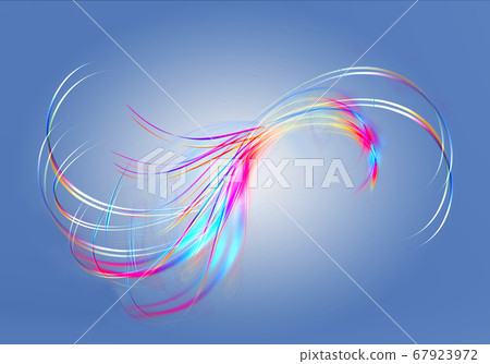Bright iridescent twisted wavy lines intersect in the shape of a fan on a bluish gradient background 67923972